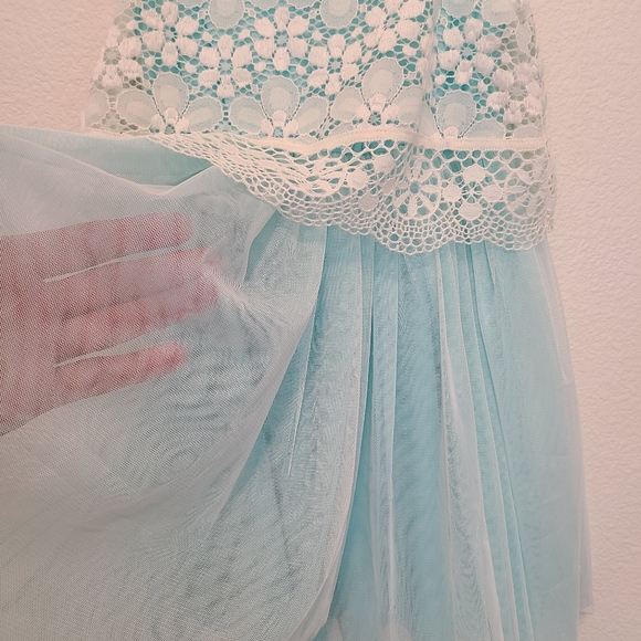 Bonnie Jean Lace Bodice cream & aqua blue-green, size 4 - Picture 5 of 11